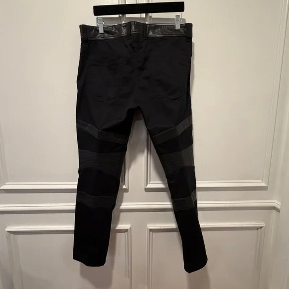 DIESEL Black Moto Biker Jeans Pants w/ Lambskin Leather Panels (Size 33x29)
